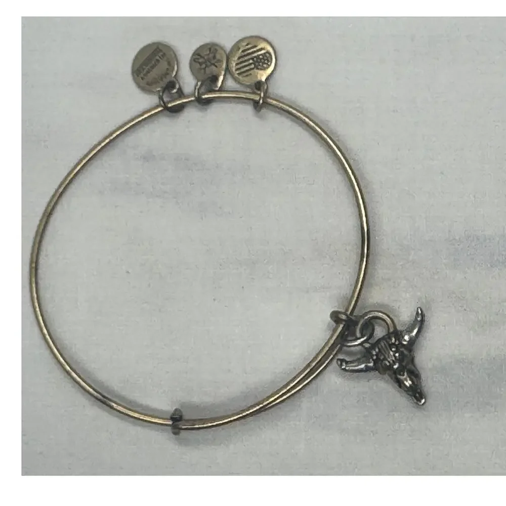 Alex and Ani Spirited Skull Charm Bangle,‎ signed, western, long horns
